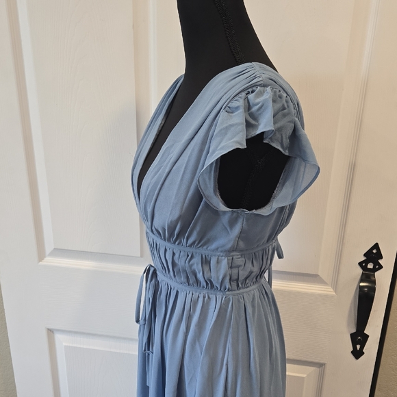 Lulu's Blue Sleeveless Plunge Neck Maxi Dress - Picture 3 of 11